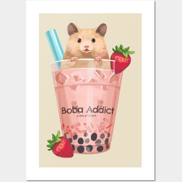 Strawberry Boba Hamster Wall Art by PamelooArt